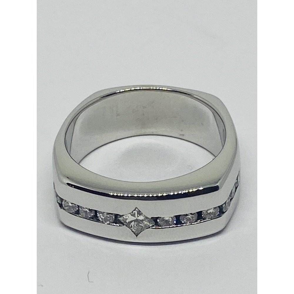 Mens Diamond Ring 14K White Gold Band  8MM Wide. 14.2 Grams, Size 9.5, .39TCW